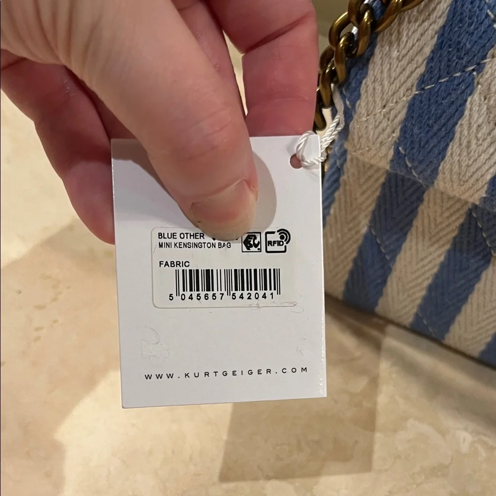 Kurt Geiger Blue and Cream Striped Mini Kensington Bag NWT - Picture 2 of 6